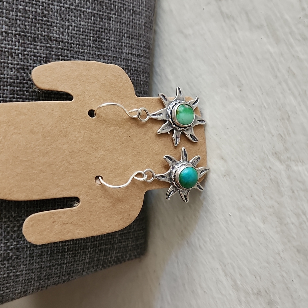 Gorgeous Native American Navajo Turquoise Sun Dangle Earrings 💙💚☀️